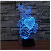 Love Bear touch switch LED 3D lamp ,Visual Illusion  7color changing 5V USB for laptop,  desk decoration toy lamp