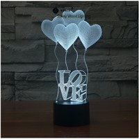Love with 4 balloon  LED 3D lamp ,Visual Illusion RGB 7color changing 5V USB input toy light for desk decoration
