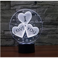 I Love You romantic switch LED 3D lamp,Visual Illusion 7color changing 5V USB for laptop,Christmas cartoon toy lamp
