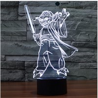 master yoda star wars  touch LED 3D lamp,Visual Illusion 7color changing 5V USB for laptop,Christmas cartoon toy lamp