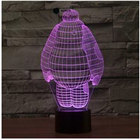 Baymax Big Hero 6 touch switch LED 3D lamp ,Visual Illusion  7color changing 5V USB for laptop,  desk decoration toy lamp