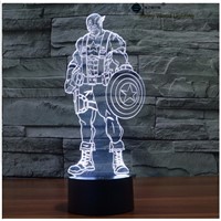 Captain America touch switch LED 3D lamp ,Visual Illusion  7color changing 5V USB for laptop,  desk decoration cartoon toy lamp