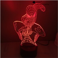 SpiderMan touch LED 3D lamp,Visual Illusion 7color changing 5V USB for laptop,Christmas cartoon toy lamp