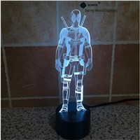 Deadpool switch LED 3D lamp,Visual Illusion 7color changing 5V USB for laptop,Christmas cartoon toy lamp