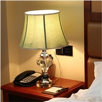 High End Fashion American Country K9 Crystal Green Fabric Lampshade Led E27 Table Lamp for Living Room Bedroom Bedside Lamp 1438