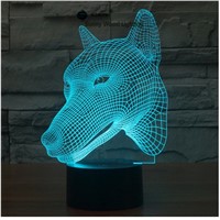 Dog Head switch LED 3D lamp ,Visual Illusion  7color changing 5V USB for laptop,  desk decoration toy lamp