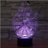 Millennium Falcon star wars touch switch LED3D lamp,Visual Illusion 7color changing 5V USB for laptop,Christmas cartoon toy lamp