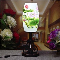 LED E27 220v 110v Vintage Table Lamp Jingdezhen Egg-Shell Handpainted Ceramic Decoration Light Wood Wedding Gift