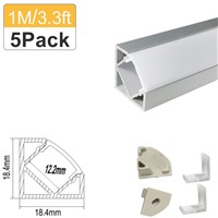 5-Pack LED Aluminum Profile 3.3ft/1m Silver V-Shape for 3528 5050 LED Bar Aluminum Channel with Cover End Cap Clips -V03S5