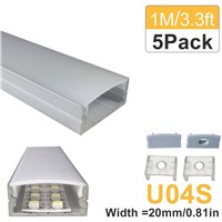 5sets/lot 5x1M(3.3ft) Silver LED Strip Aluminum Profile for 3528 5050 LED Bar Aluminum Channel with Cover End Cap Clips U04S5