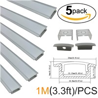 Led Light Bar 5-Pack 5x1m(3.3ft) Silver U-shape 12mm Aluminum Profile for 5050 3528 LED Strip Lights with Covers-U01S1M5