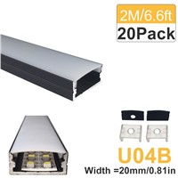 20-Pack 2M(6.6ft) Black LED Aluminum Profile 20mm U-Shape for 5050 3528 LED Rigid Bar Light Housing Aluminum Channel with Cover