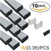 10-Pack 3.3ft/1M 9x17mm Black U-Shape Internal Width 12mm LED Aluminum Channel kit for LED Strip Light Installations-U02B10