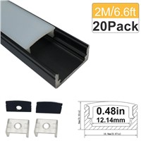 6.6ft/2M 20 Pack(131ft/40M) 9x17mm Black U Shape LED Aluminum Channel Internal with Cover End Cap Clips for LED Strip-U02B2M20
