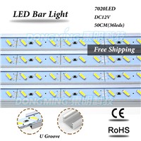 100pcs led bar indoor white/warm white led bar light 7020 50m 36led DC 12V led light bar with U/V aluminum profile groove