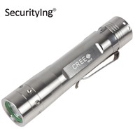 SecurityIng Silver Mini Portable LED Flashlight Torch Stainless Steel 5 Mode 700 Lumen XM-L2 U2-1A Pocket Flash Light with Clip