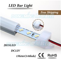 5pcs led bar light 2835 144leds/m double row DC 12V led hard strip 1m + U aluminum groove + pc milky/clear cover + DC connectors