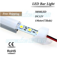 5pcs 100cm 1m led bar light 5050 72leds led hard strip 12V + U groove + pc milky/clear cover + DC connectors