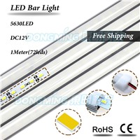 75pcs 12V 72 led luces strip light 5630 led bar light 1m + U aluminum Profile + PC milky/clear cover + Male/Female DC connectors