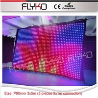 5 pieces 3x1m P90mm small led vision cloths connecting to be big dimension size led 3x5m video curtain