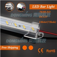 U Aluminium Profile LED bar light smd 7020 1m 72leds 12V led luces strip with covcer led hard strip for closet kitchen
