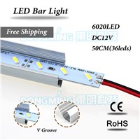 LED luces strip 6020 smd DC 12V 36leds LED bar light 50cm with Aluminium V profile  kitchen led under cabinet light