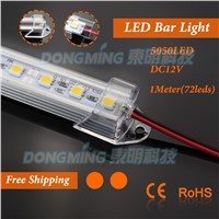 U Aluminium Profile 1m LED luces Strip 5050 smd  72leds 12V with pc covcer led hard strip under cabinet lighting for kitchen