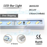 2835 LED luces strip DC 12V double row LED bar light 1M 144leds kitchen wardrobe with Aluminium U/V profile cold/warm white