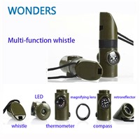 New 7 In 1 Military Survival Whistle Multi-function Emergency Life Saving Tool Camping Hiking Accessory flashlight with Compass
