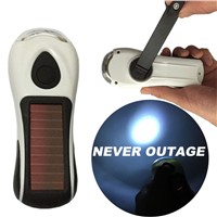 New Portable 3 LED Flashlights Super Brjght 300lm Hand-cranked Dynamo/Solar Powered  Flashlight for Outdoor Camping Fishing