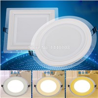 50pcs/lot 6w 9w 12w 18w warm cool  natural white three color changeable LED ceiling glass crystal panel light color change light