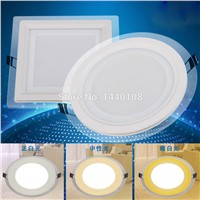 5pcs/lot 3 color change glass led panel light LED Ceiling Recessed Light AC85-265V LED Downlight SMD 5730 6W12W18W Home lighting