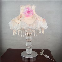 Hot sale pastoral cloth table lamp LED crystal wedding Continental brushed fabric lampshade hanging crystal lamp bedroom study