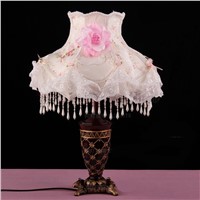 Top Classical Resin LED table lamp crystal wedding  Continental brushed fabric lampshade hanging crystal lamp bedroom  study