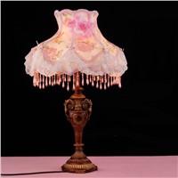 Top Classical Resin LED table lamp crystal wedding  Continental lace fabric crystal table lamps bedroom study
