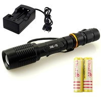 Led flashlight 5000 lumens Cree zoom aluminium outdoor 5000lm T6 torch light charger + 2pcs* 18650 battery rechargeable bike