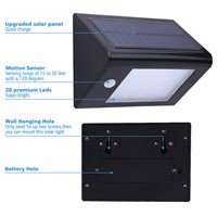 T-SUNRISE 20 LEDs Solar Lamp Light Waterproof Wireless Motion Sensor 350LM LED Outdoor Lighting for Garden Patio Wall Lamps