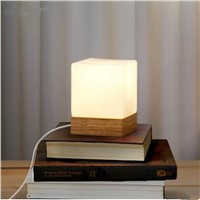 Modern table lamp wood base and white square glass lamp shade LED indoor light  desk bed room Office table  lamp