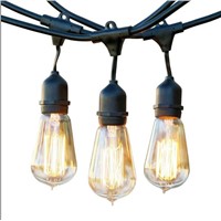 48 FT Weatherproof Outdoor String Lights  - 48 Feet Long with 15 Dropped Sockets - Perfect Patio Lights - Black