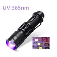 MINI LED UV Violet Flashlight 365nm Zoomable Black Aluminum Purple Violet Light SK68 Led Flashlight Torch by 14500 Battery