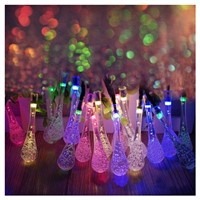 FSLH Long Droplets Solar LED String Lights with Garden Panel for Outdoor/Indoor Activities Decoration 4.8M 20 Waterproof bulbs