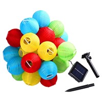 Lantern Solar String Lights Outdoor Globe Lights 30LED Warm White/Multi Color Fabric Ball Christmas Lights for Garden Path Party