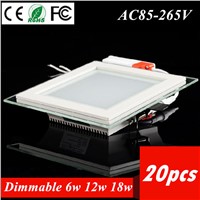 20pcs Dimmable Led Panel Light Glass Square Ceiling Recessed Downlight SMD 5730 Panel Light 6W12W 18W Warm/Cool White AC85-265V