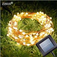 ZINUO Solar Garland 10M 15M Copper Wire LED String Christmas Light Outdoor New Year Fairy Patio String Light For Garden Wedding