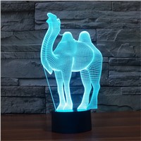AUCD 3D Creative 7 Colors Cute Camel Acrylic Visual Light LED Lamp Bedroom Child Christmas Gift Decoration Light-3D TD126