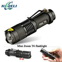 Mini  Zoomable  led flashlight torch cree xml T6 3000 lumens waterproof use rechargeable battery 18650  flash light