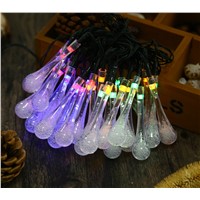 Solar Powered Led Outdoor String Lights 7M 30 LEDs Waterproof Water Drop Light for Outside Garden Patio Party Christmas Lights