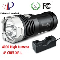 Uniquefire 1404 4*CREE XP-L 4000 Lumens Flashlight 10W 3 Modes Rechargeable Lampe Torch+Charger  For Emergency, Camp,