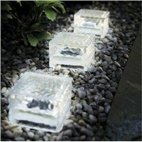 10pcs/lot Waterproof Solar Power LED Ground Crystal Glass Ice Brick Shape Outdoor Yard Garden  Light Landscape Underground Lamps