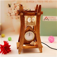 Creative Cottage Original Wood Handcrafts Led Table Lamp with Clock for Coffee Bar Restaurant Bedroom Decor Night Light 1751